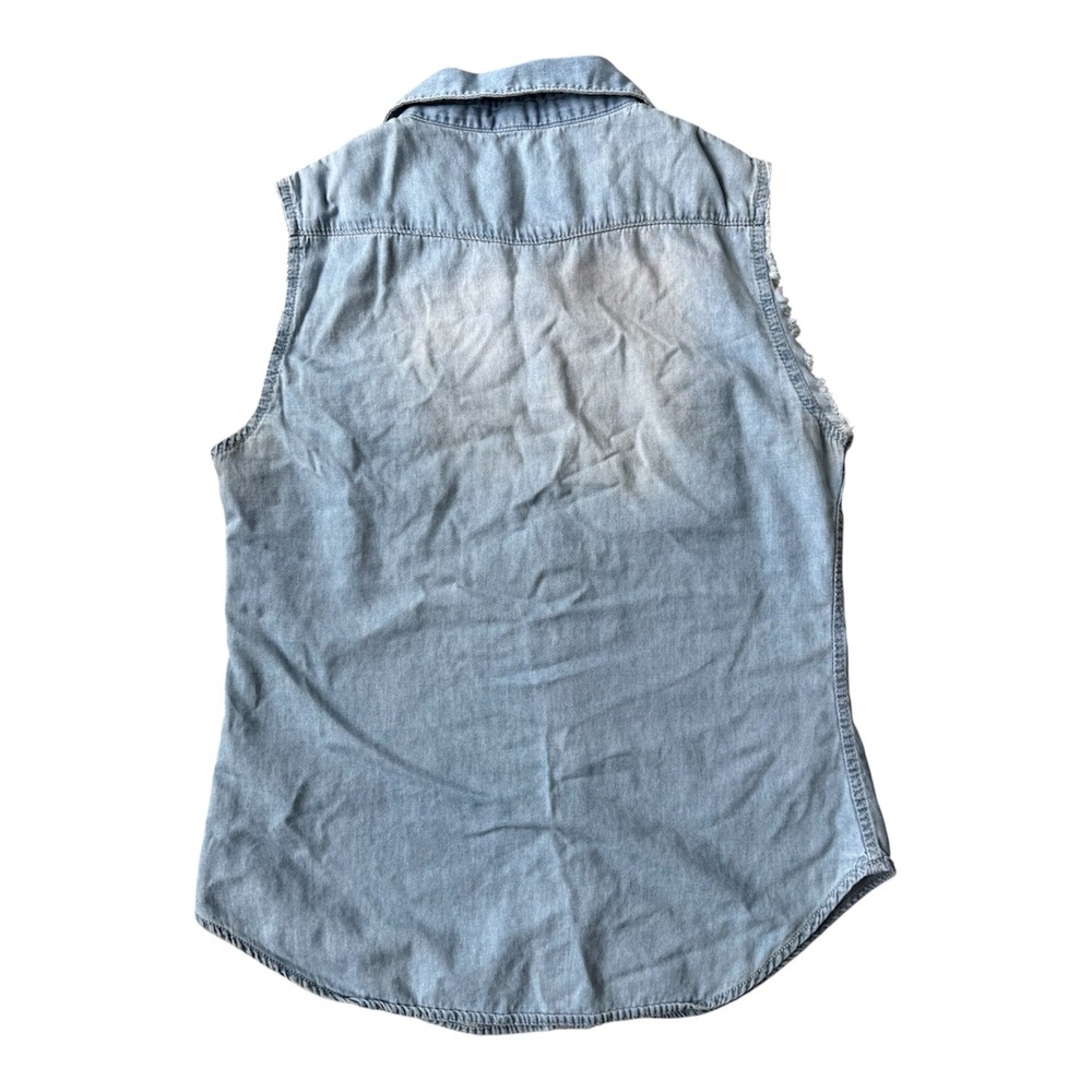 Y2K Frayed Sleeveless Denim Button Down Top Sz S Noble U Grunge Indie Festival - Picture 2 of 3